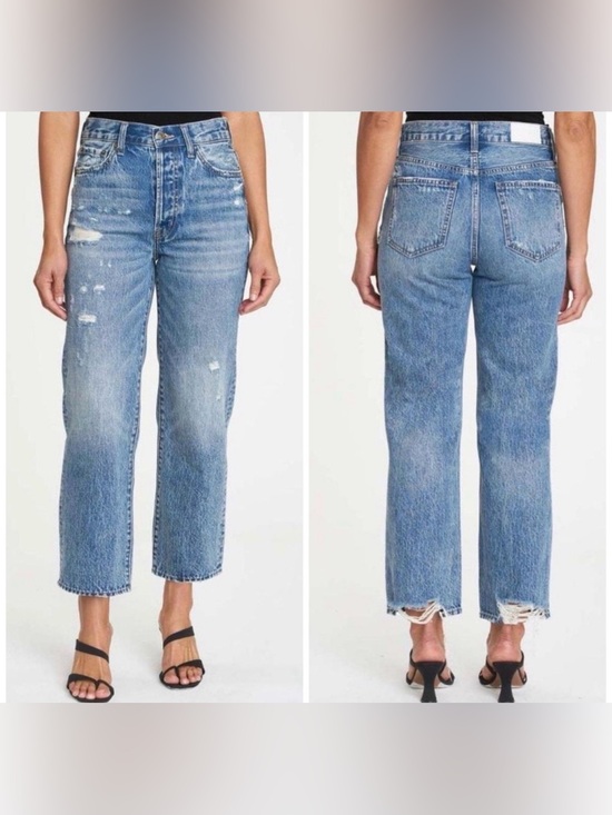 pistola Denim - Pistola Cassie High Rise Straight Crop Distressed Jeans Size 29
